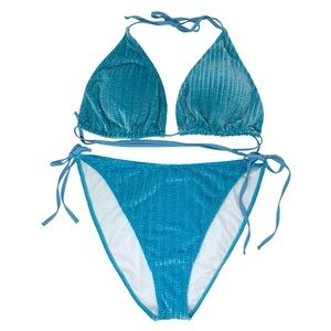 Blue Velvet Triangle Bikini Set Women’s Plus Size 3X